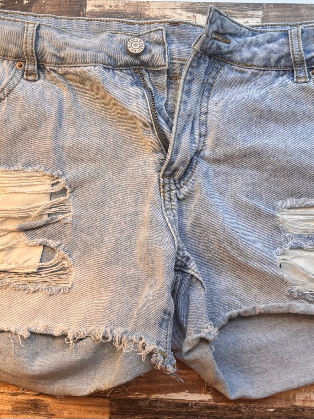 Light Wash Distressed Denim Cutoff Shorts